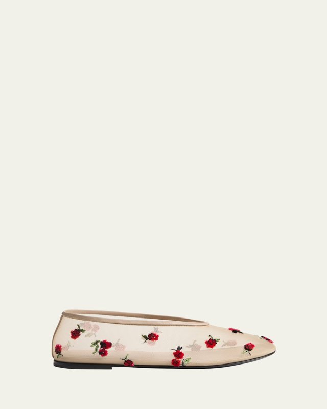 Mercy Raspberry-Embellished Mesh Flats